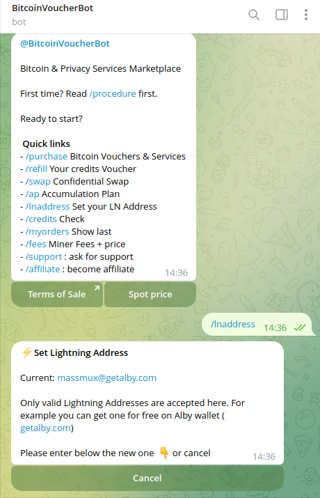 Lightning address bitcoinvoucherbot